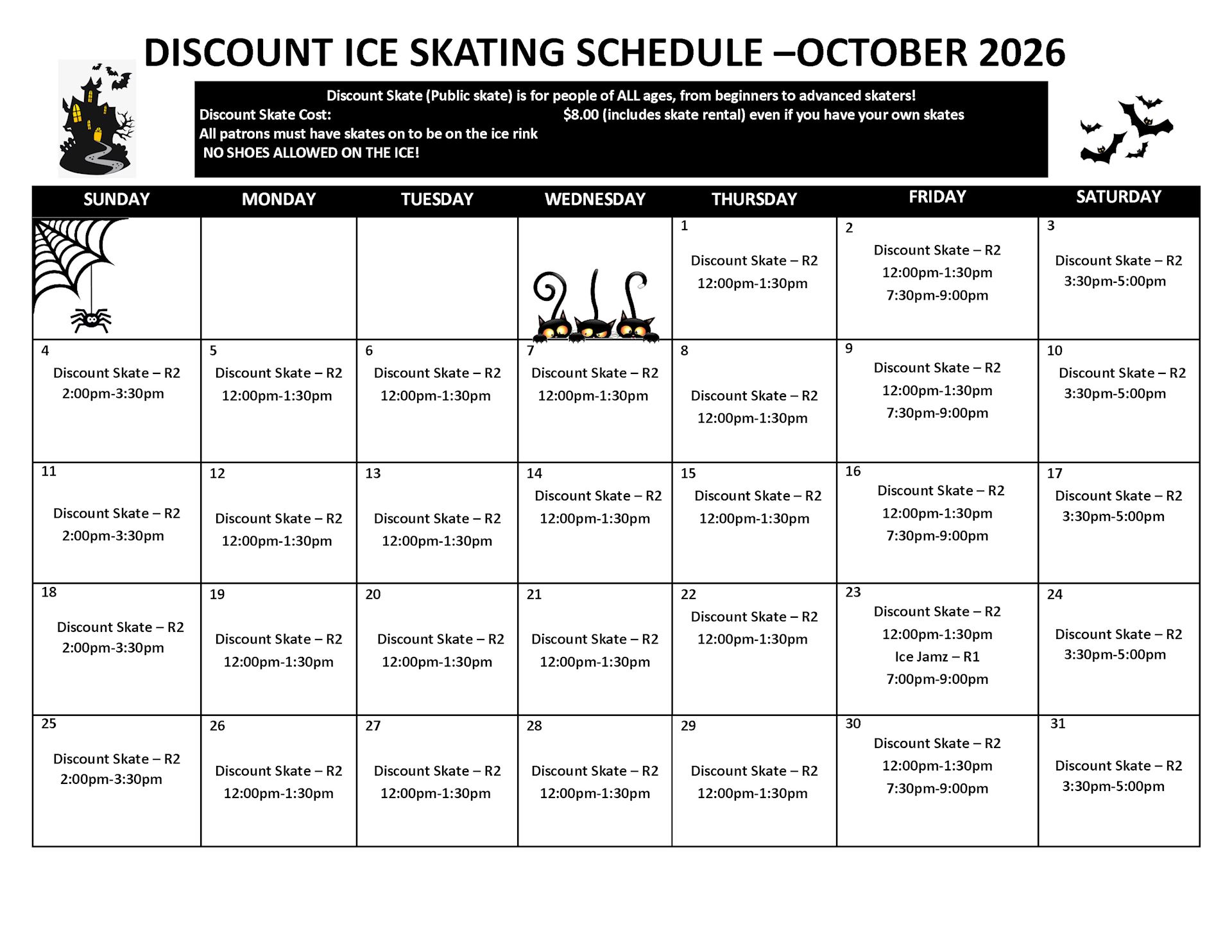Public Ice Skating Schedule